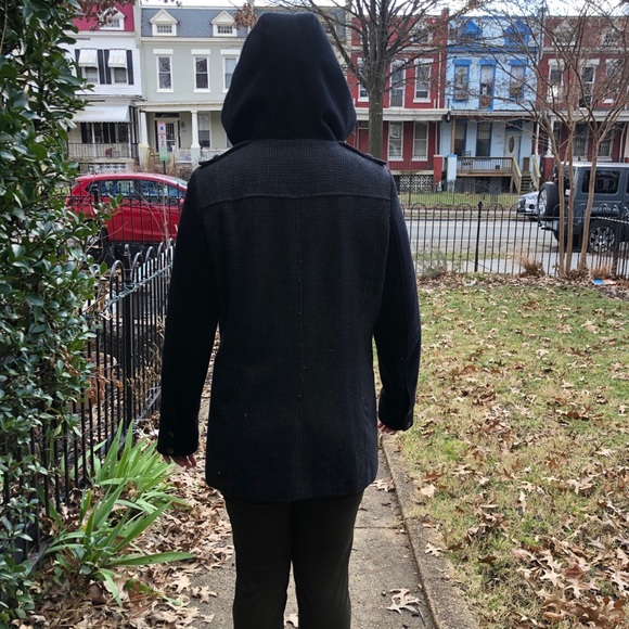 Wool Blend Zip Front Coat with Hood - Picture 5 of 11